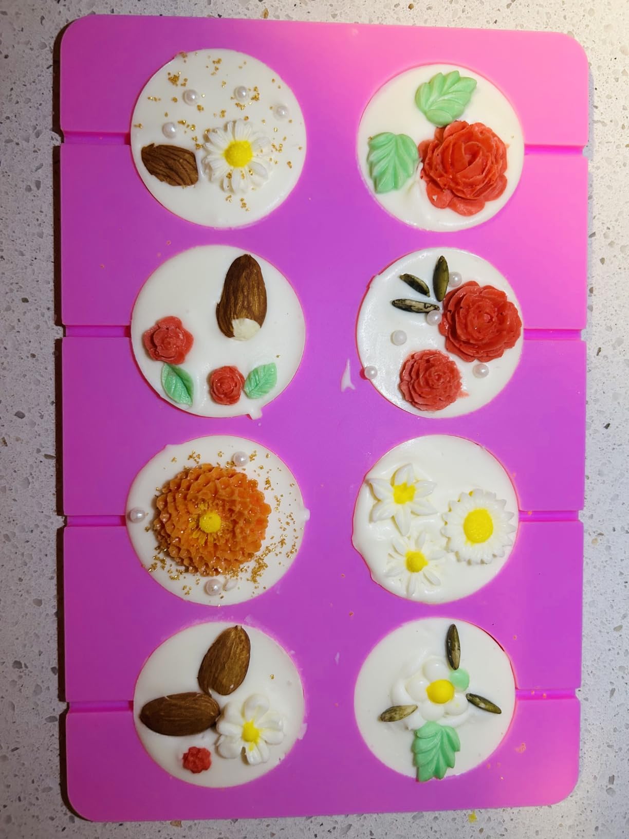 2Pcs 8 Capacity Silicone Lollipop Molds,Hard Candy Chocolate Sucker Mold with 20pcs 3.15 inch Lollypop Sucker Sticks,100pcs Candy Treat Bags,100pcs Gold Ties customer photo 2