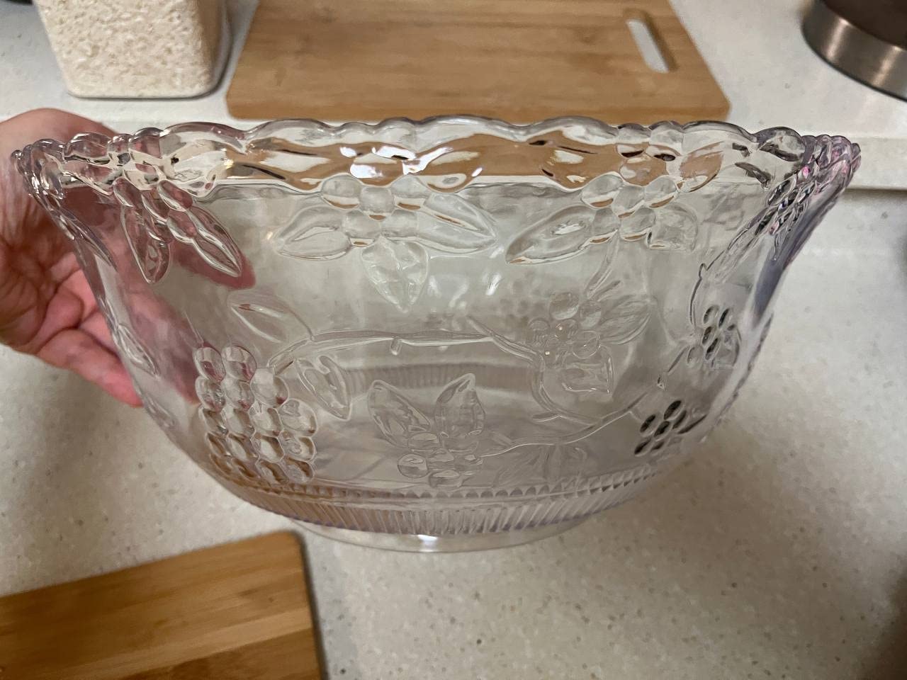 Premium Large Clear Punch Bowl Plastic Lightweight 2 Gallon with Clear Plastic Serving Ladle 5 oz Embroidered Design 8 Quart Serving Bowl customer photo 2