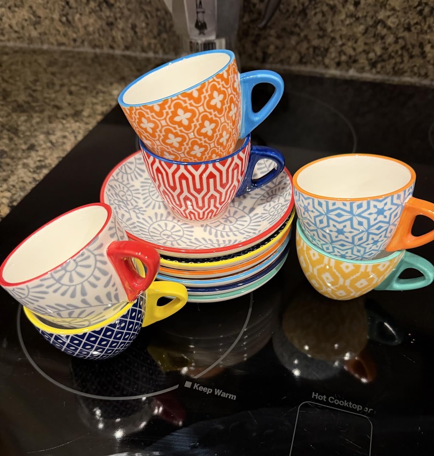 Selamica Ceramic 2 oz Espresso Cups, Small Expresso Coffee Cup Set with Saucers, Porcelain Mini Demitasse Cups for Latte Mocha Tea, Set of 6, Vintage Blue customer photo 1