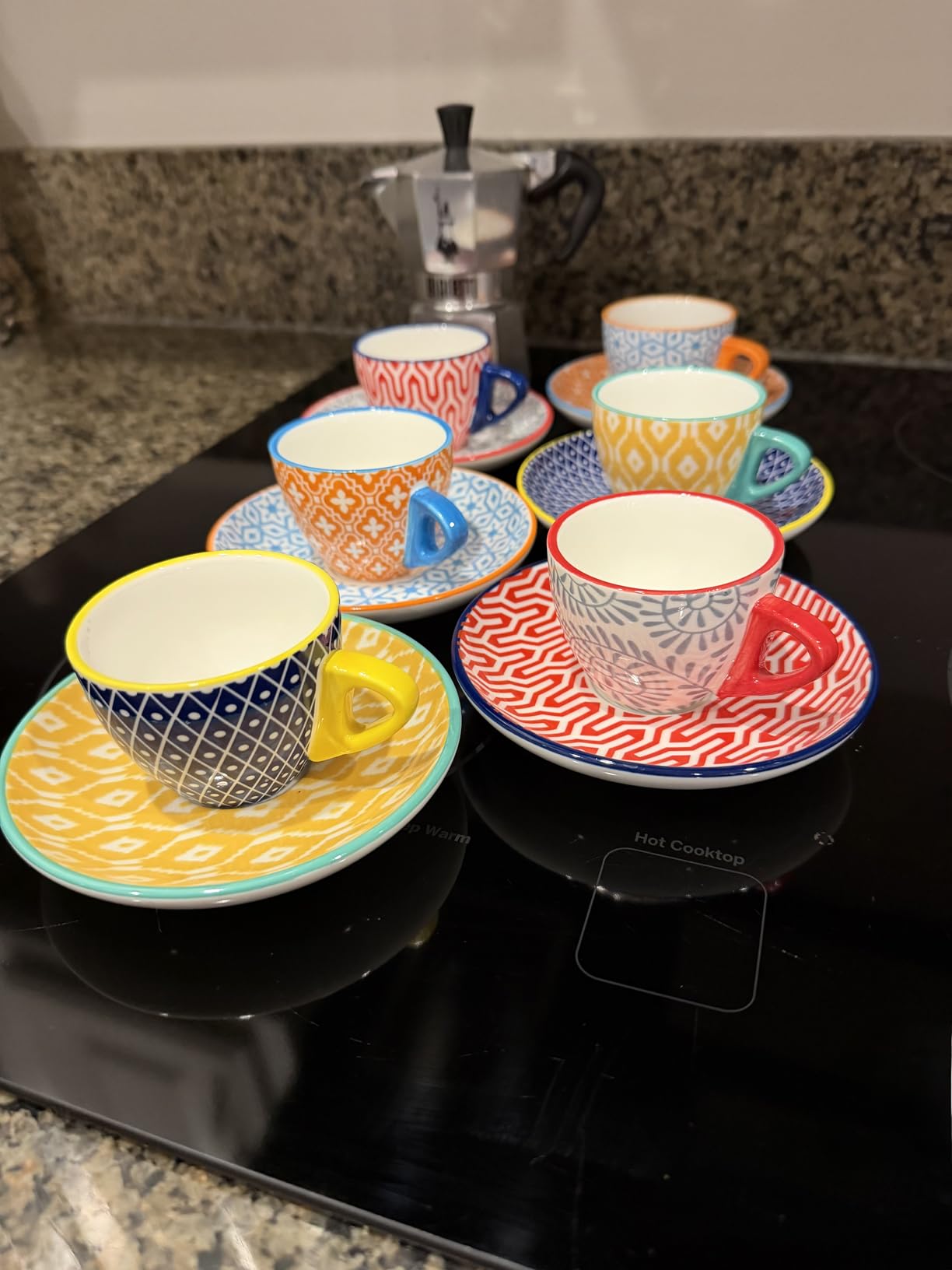 Selamica Ceramic 2 oz Espresso Cups, Small Expresso Coffee Cup Set with Saucers, Porcelain Mini Demitasse Cups for Latte Mocha Tea, Set of 6, Vintage Blue customer photo 2