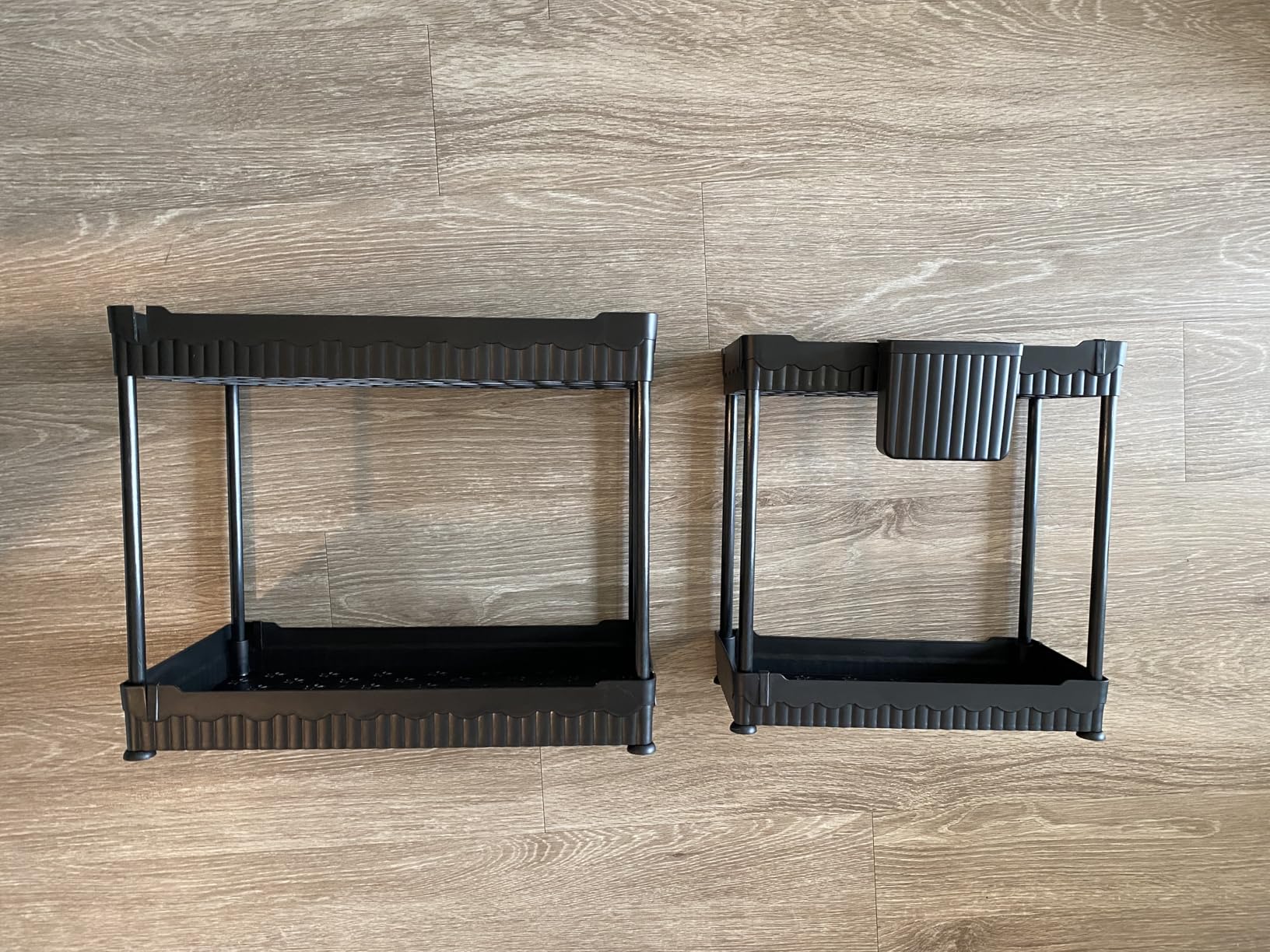 2 Pack Under Sink Organizer, Under Bathroom Cabinet Organizer with Hooks Hanging Cup, Multi-Purpose Storage Shelf for Kitchen Bathroom, Black customer photo 2