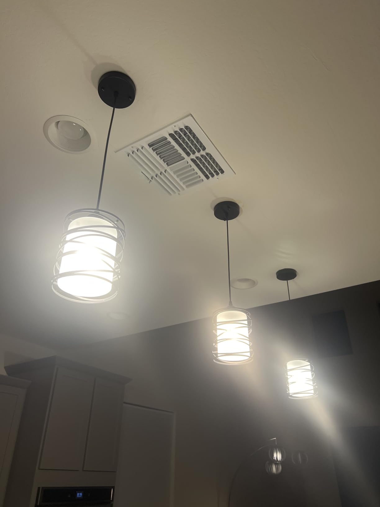 3-Pack Modern Mini Pendant Light Fixture Kitchen Island Pendant Lighting 6.3''Matte Black Spiral Cage and Handblown Frosted Glass Shade Adjustable Cord for Dining Room Hallway Entryway customer photo 1