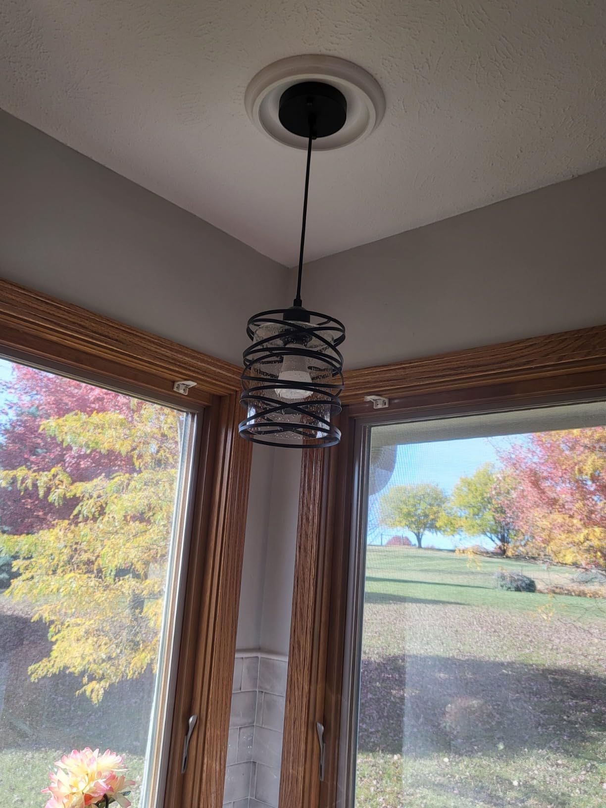 3-Pack Modern Mini Pendant Light Fixture Kitchen Island Pendant Lighting 6.3''Matte Black Spiral Cage and Handblown Frosted Glass Shade Adjustable Cord for Dining Room Hallway Entryway customer photo 2