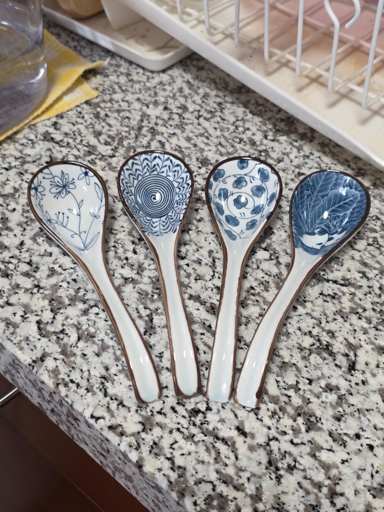 Ceramic Asian Soup Spoons, Easy to Hold, Long Handle Perfect Depth Spoon Set for Japanese Ramen Noodles, Chinese Dumpling, Pho, Miso, Wonton, Dishwasher Safe -Set of 4 - Blue customer photo 1