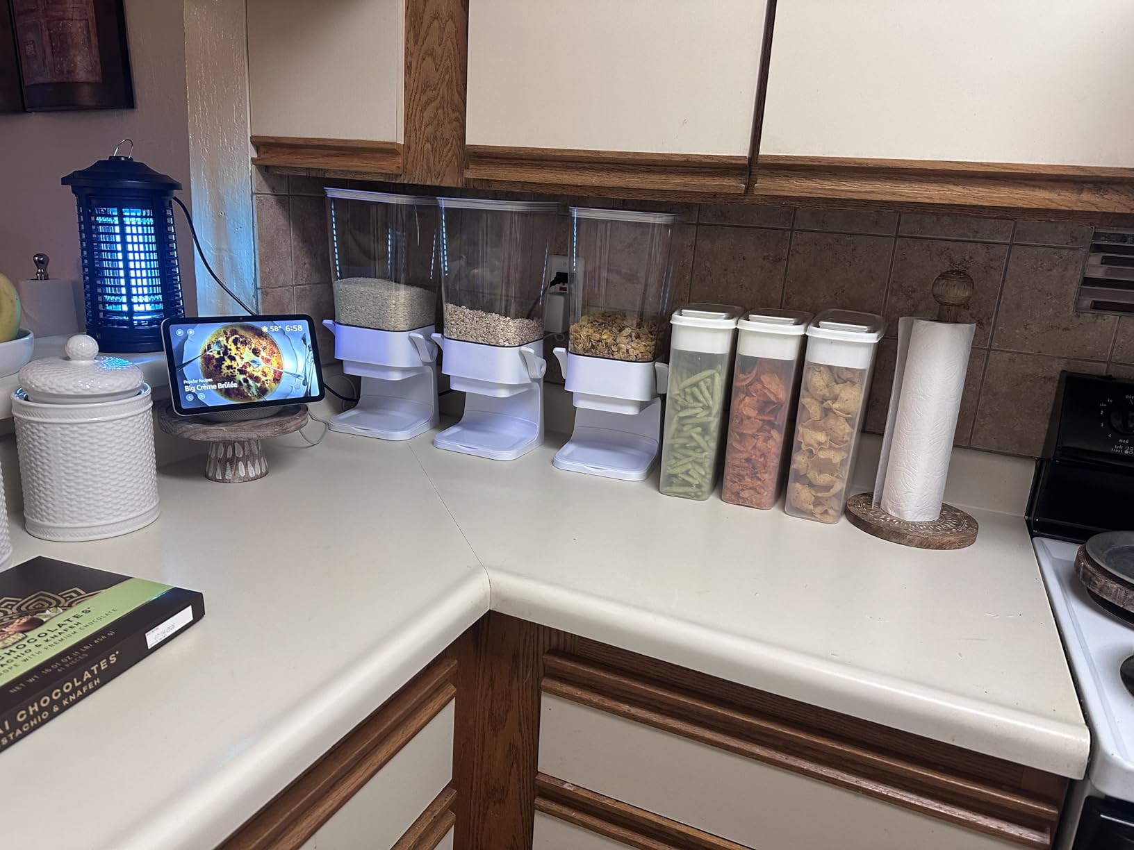 Cereal Dispenser Countertop 2Pc, Cereal Containers Storage, 5L Organization and Storage Containers for Kitchen, Dry Food Dispenser for Rice, Grains, Nuts, Snack,Oatmeal, Pet food, White customer photo 1