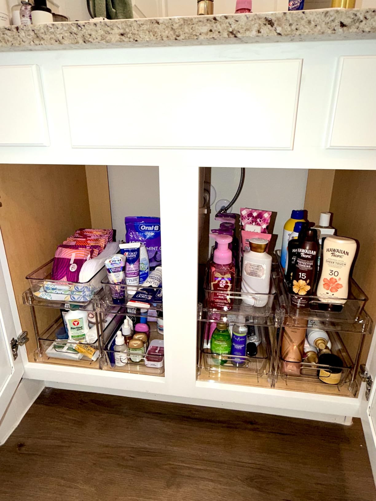 Vtopmart 4 Pack Bathroom Organizer, 2 Tier Clear Under Sink Organizers Vanity Countertop Storage Container,Cabinet Drawers Bins, Pull-Out Organization with Track for Pantry, Kitchen customer photo 2