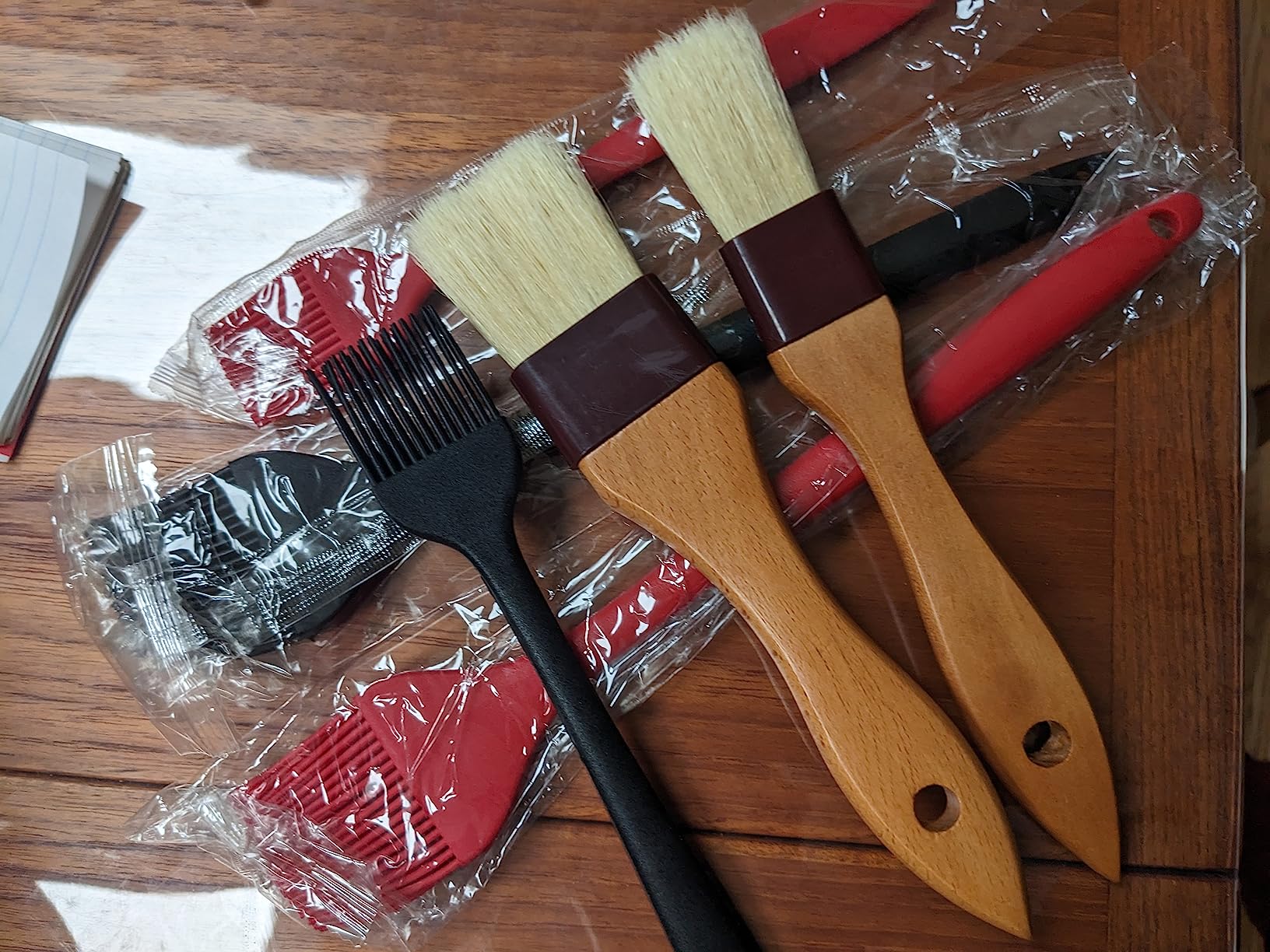 4 Pack Silicone Basting Pastry Brushes with 2 Wood Handle Culinary Oil Brushes, Heat Resistant Brush Set, Perfect for BBQ Sauce Barbecue Butter Grill Baking Kitchen Cooking, BPA Free & Dishwasher Safe customer photo 1