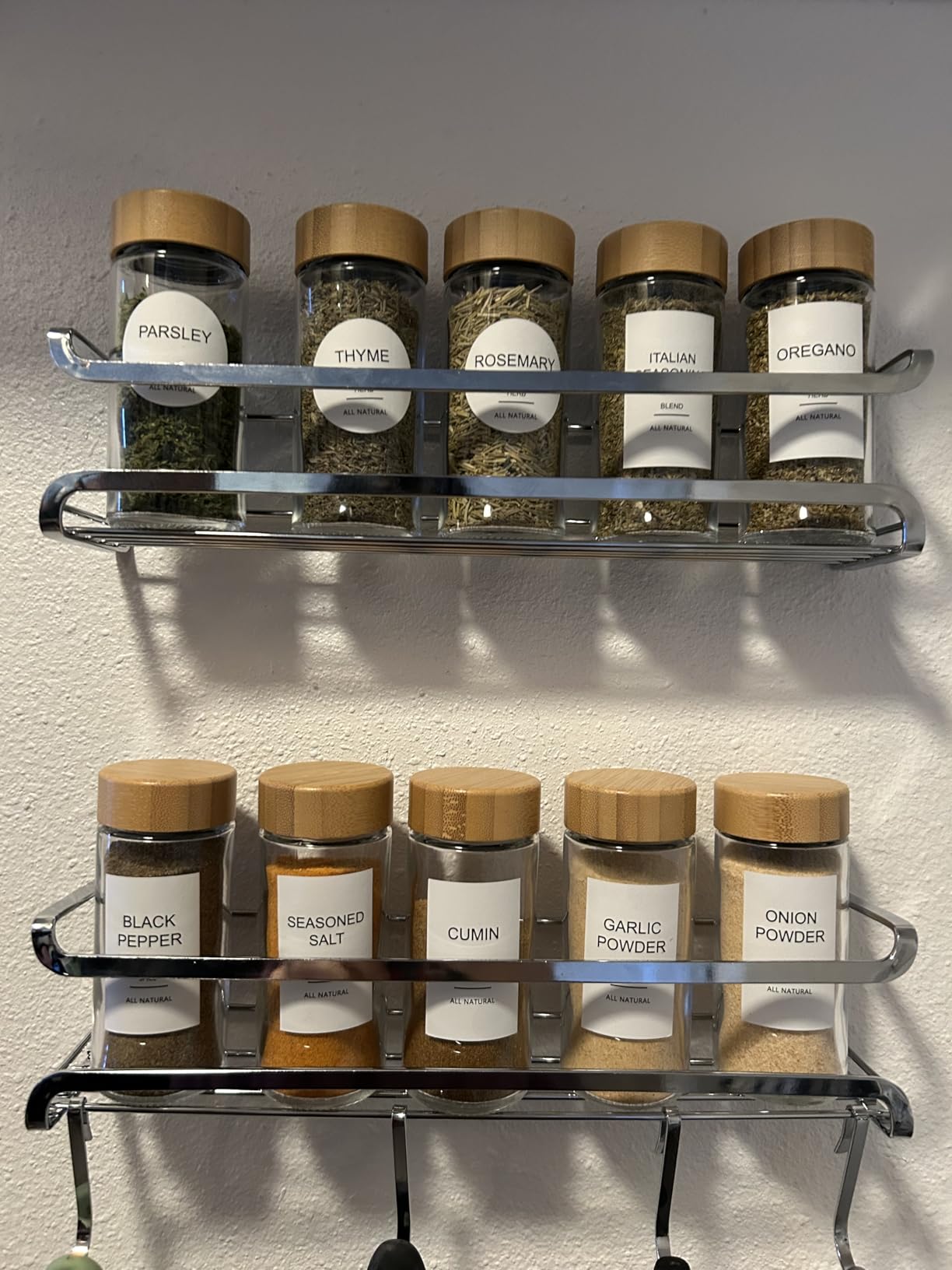 Bunoxea Spice Rack Wall Mounted 4 Pack,Space-Saving Spice Organizer for Spice Jars and Seasonings,Screw or Adhesive Hanging Spice Rack Organizer for Your Kitchen Cabinet,Pantry Door,11.41x2.75x2.75in customer photo 2