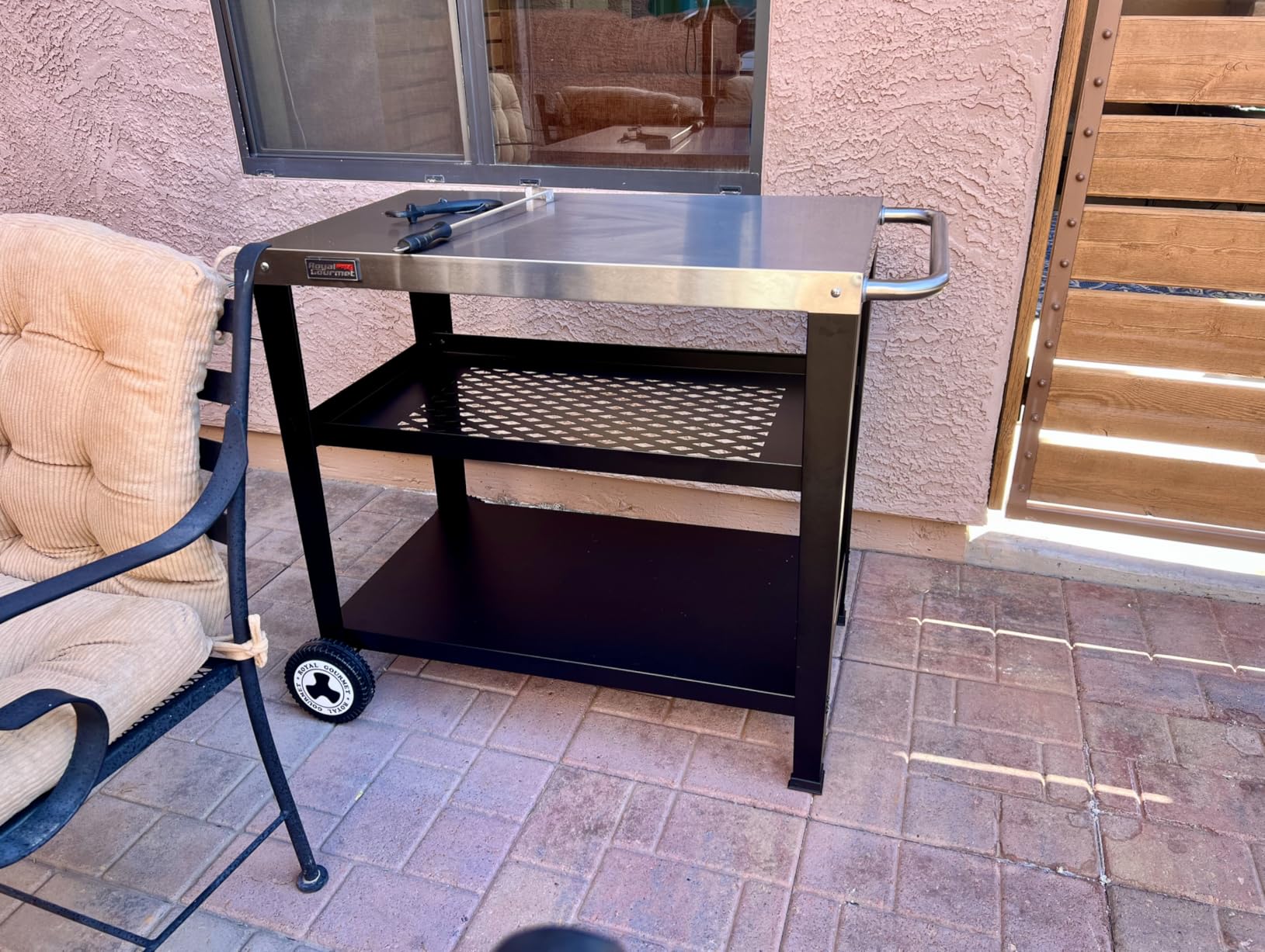 Royal Gourmet PC3404S Rolling Dining Table with Trash Bag Holder, Outdoor Garden Patio BBQ Kitchen Food Prep Table Cart, 34
