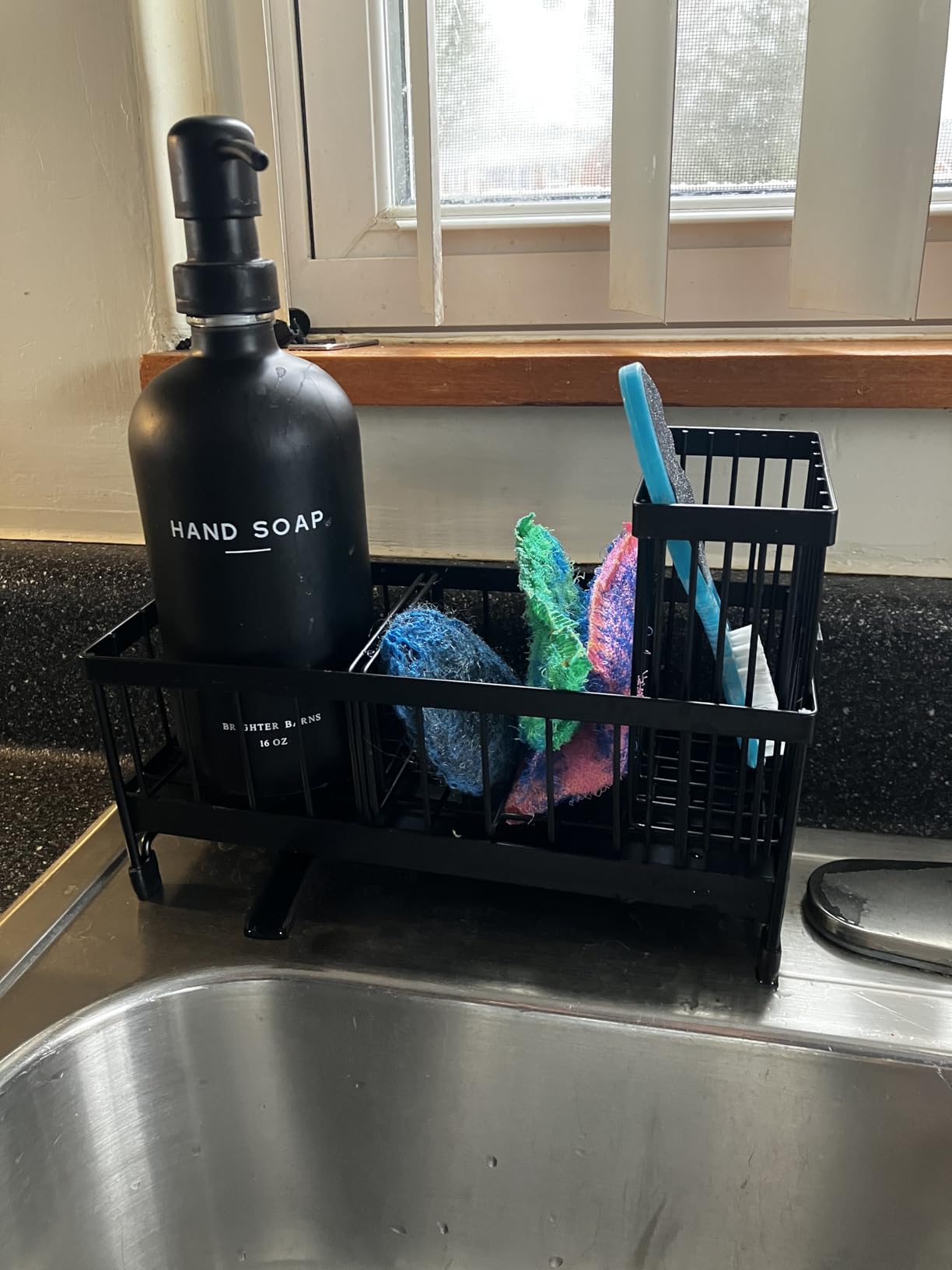 Cisily Sponge Holder for Kitchen Sink, Sink Caddy Organizer with High Brush Holder, Rustproof 304 Stainless Steel Black customer photo 2