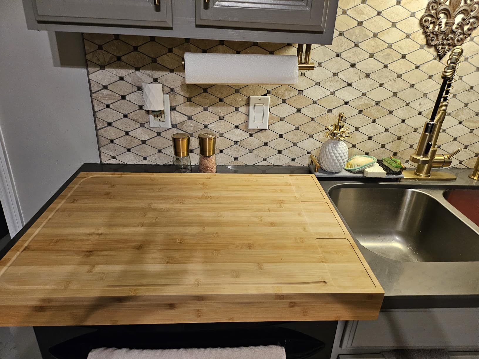 30 x 21 in Extra Large Bamboo Cutting Board, Stovetop Cover, Sink Cover, Noodle Board with Detachable Legs & Detachable Non-Slip Front Lip for Kitchen Countertop customer photo 1