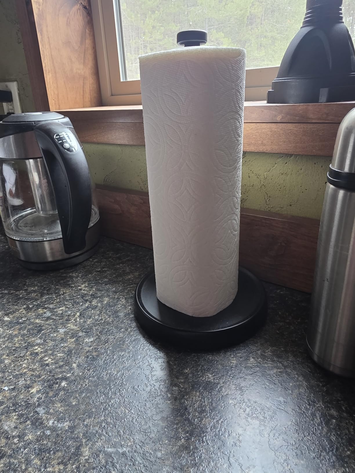 Paper Towel Holder Countertop, One-Handed Tear, Stainless Steel, Weighted Base, Black, Paper Towel Roll Holder Stand with Ratchet Mechanism for Kitchen Bathroom Farmhouse Essentials Decor Accessories customer photo 1