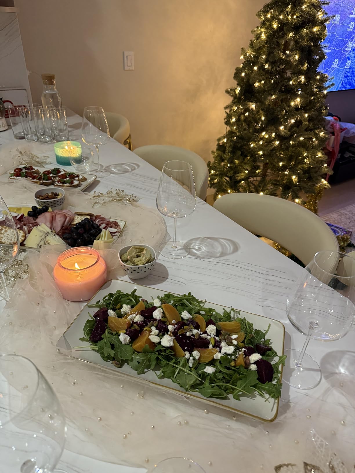 famiware Serving Platter, Rectangular 15.67/14.1/12.6inch Serving Dishes for Entertaining, Microwave Dishwasher Safe, Stoneware Serving Trays for Party, Turkey, Cheese, Ocean Series, Vanilla White customer photo 1