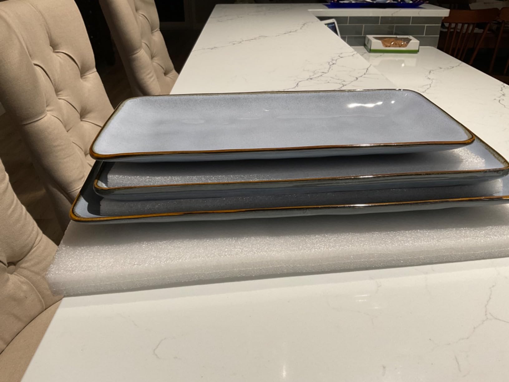 famiware Serving Platter, Rectangular 15.67/14.1/12.6inch Serving Dishes for Entertaining, Microwave Dishwasher Safe, Stoneware Serving Trays for Party, Turkey, Cheese, Ocean Series, Vanilla White customer photo 2