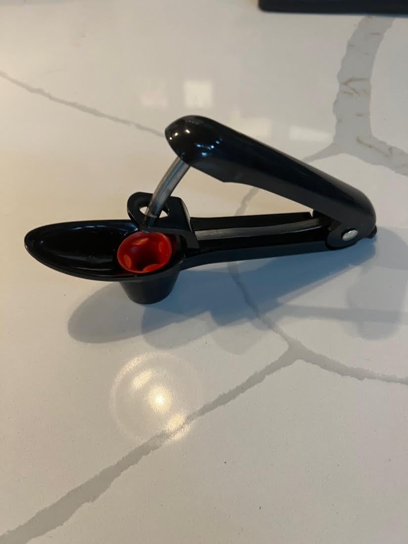 Cherry Pitter Tool, Heavy-Duty Stainless Steel Pitting Tool, Portable Cherries Corer Stoner Seed Tool with Lock Design, Fruit Pit Remover for Cherry Jam(Black) customer photo 2