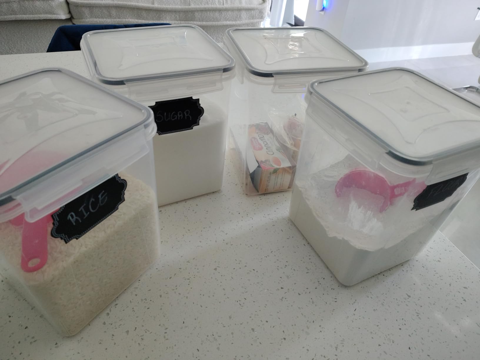 4 Pack Large Airtight Food Storage Containers with Lids (5.2L / 176oz), BPA Free Plastic Kitchen and Pantry Organization Contianers for Cereal Flour and Sugar Storage, Labels & Marker customer photo 2