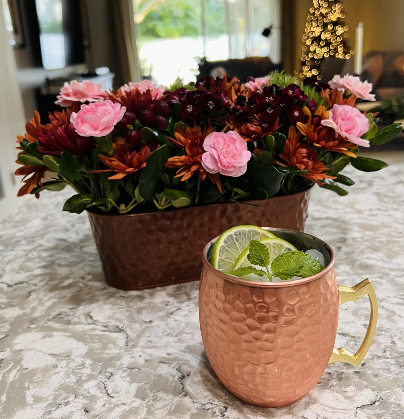 Moscow Mule Mugs Set of 4, 16 OZ Hammered Copper Cups with 304 Stainless Steel Lining and Gold Brass Handles, for Cold Drinks, Beer, Wine, Bars, Parties customer photo 2