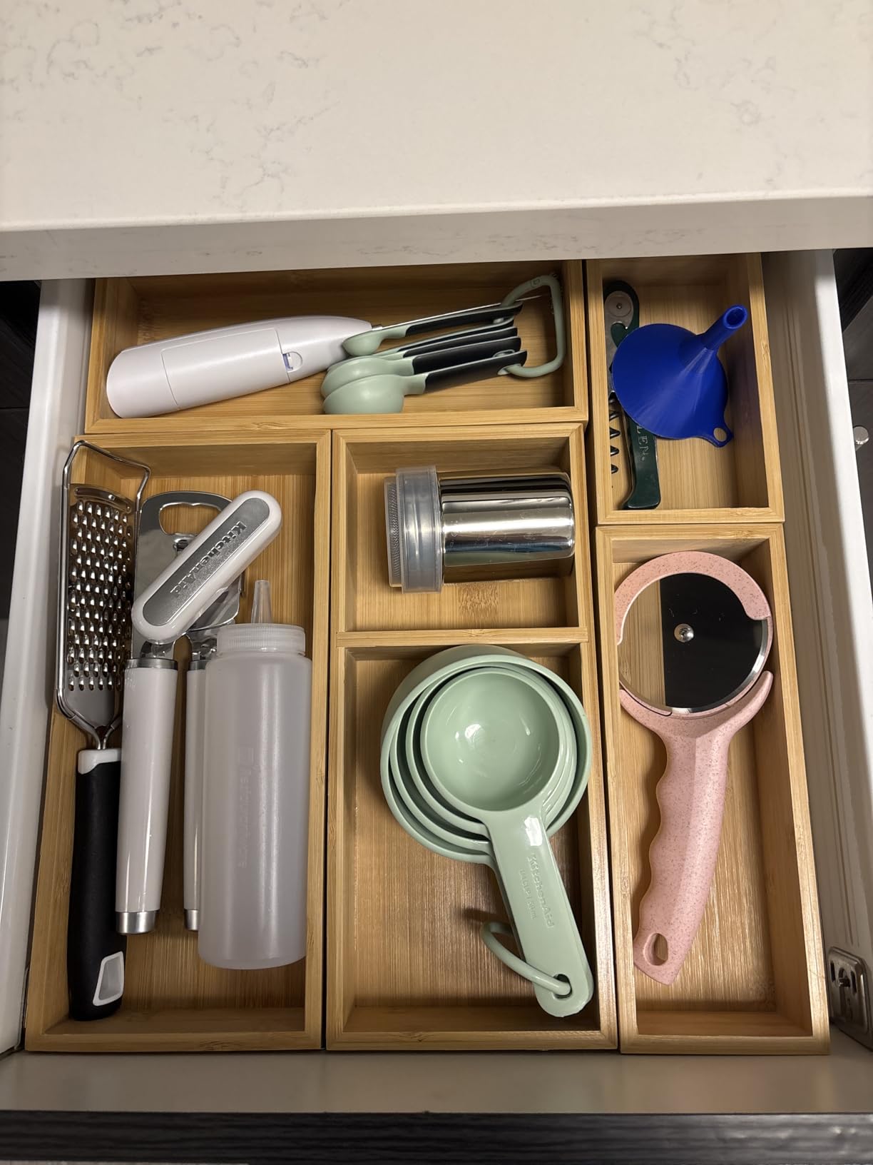 Bamboo Drawer Organizer Set, 5 PCS Multi-Use Individual Wood Storage Organizers, Junk Drawer Divider and Storage Trays Containers for Kitchen, Bathroom, Office Desk, Makeup, Jewelry, Utensils customer photo 1
