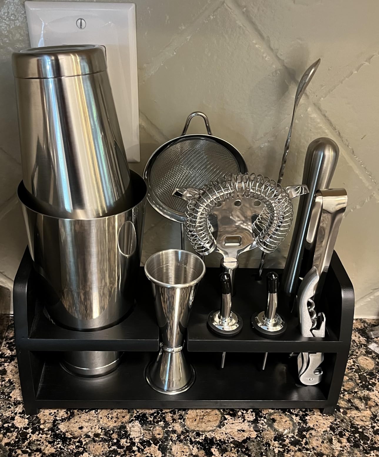 Boston Shaker Set, Weighted Cocktail Shaker & Mixology Bartender Kit - Heavy Duty 18/8 Stainless Steel Tins with Black Bamboo Stand - Includes Fine Mesh Strainer & Jigger customer photo 2