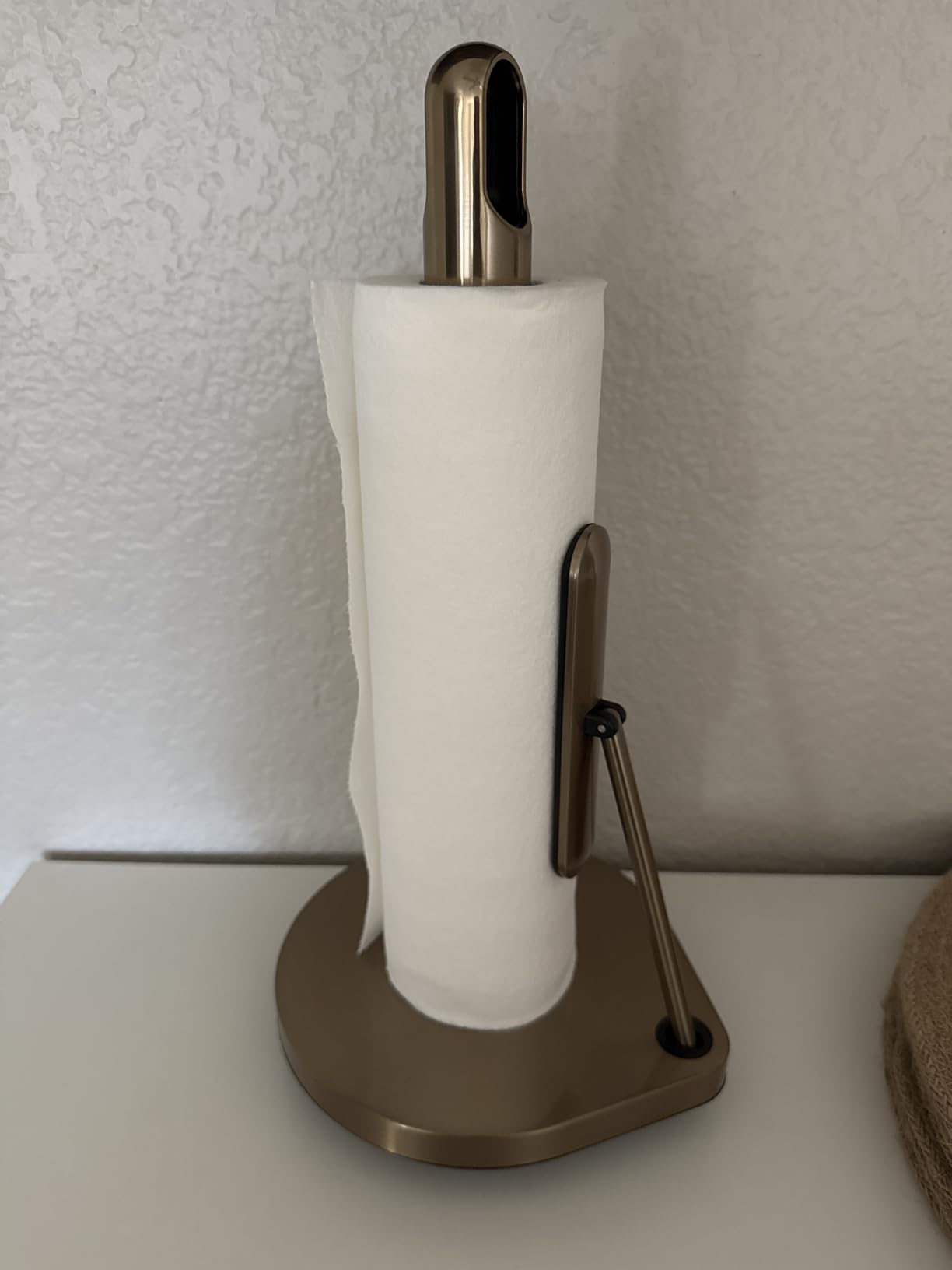 simplehuman Tension Arm Standing Paper Towel Holder, Heavy-Duty, Easy One-Handed Tear, Kitchen Countertop, Brass Stainless Steel customer photo 2