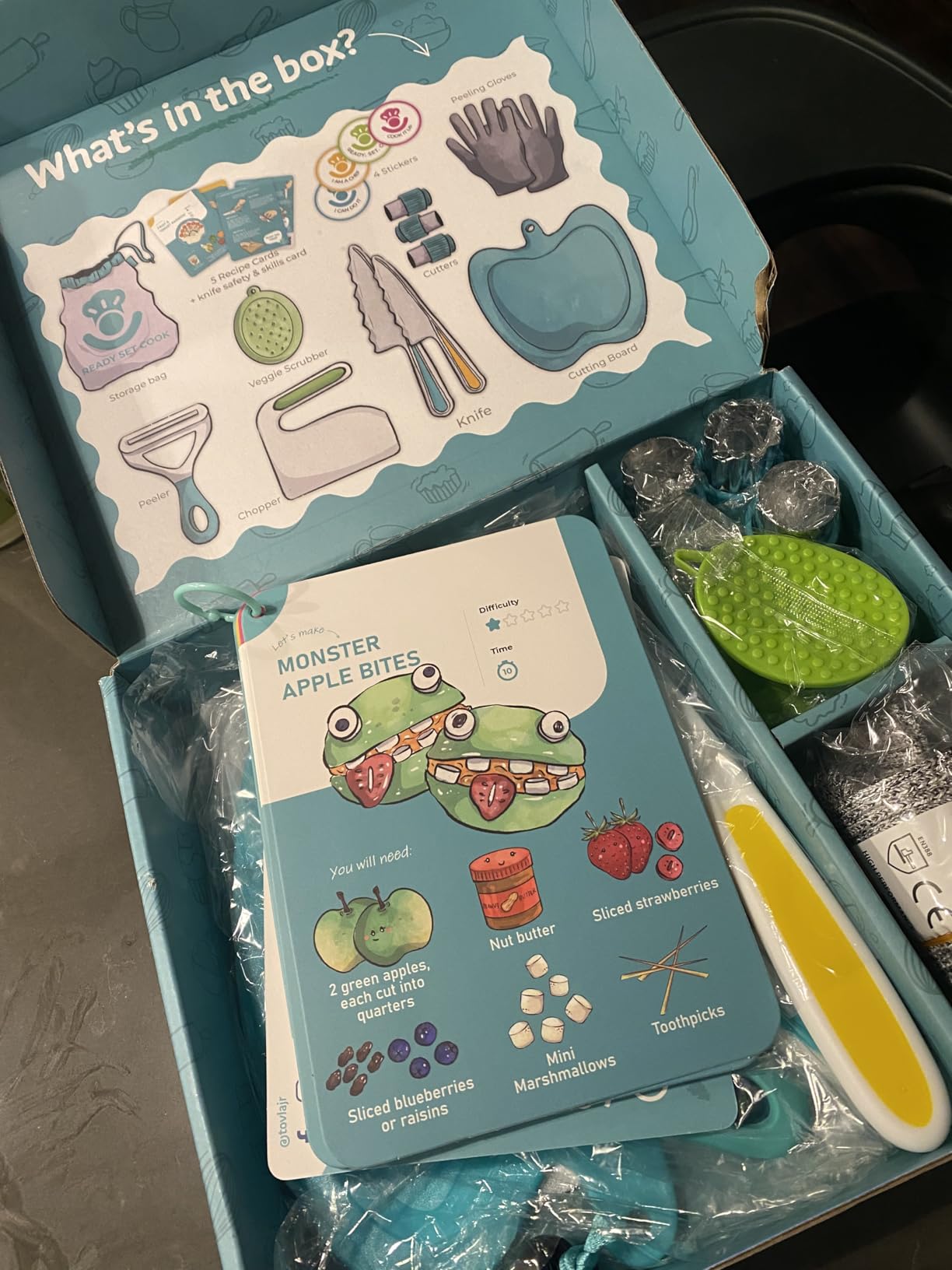 Tovla Jr. Ultimate Montessori Kids Cooking Gift Set - Real Knife, Chopper, Safety Gloves, Peeler, Cutters, Cutting Board & Recipe Cards - Ages 4-10 customer photo 1
