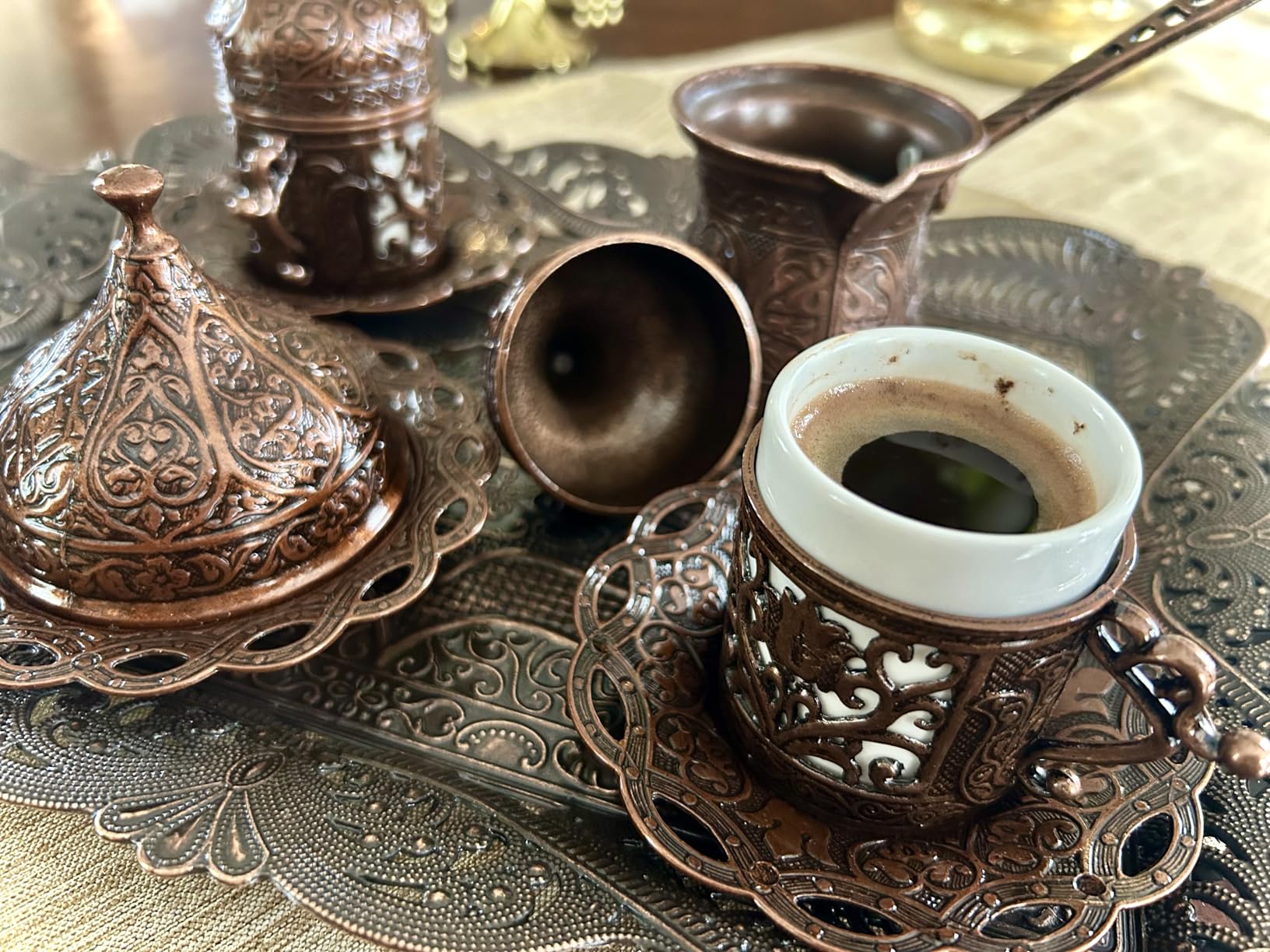 Alisveristime Premium Turkish Coffee Set - 12-Person Turkish Coffee, Cezve, 2-Person Cups, Delight Bowl, and Tray (4 Colors) (Autentic Green) customer photo 2