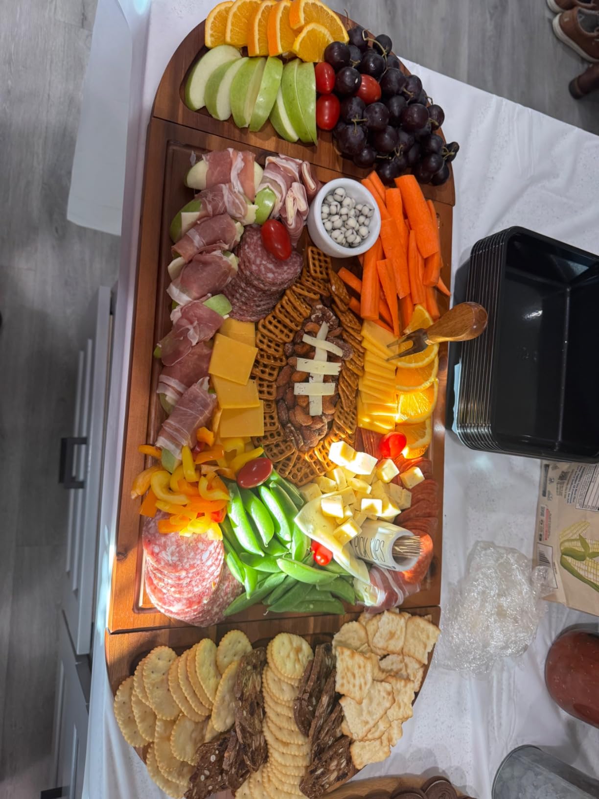30 inch Large Acacia Wood Charcuterie Board with 4 Knives Set, Magnetic - 3 Parts Wooden Round Tray for Cheese - Long Appetizer Board for Serving Food Platter Cracker Snack customer photo 2