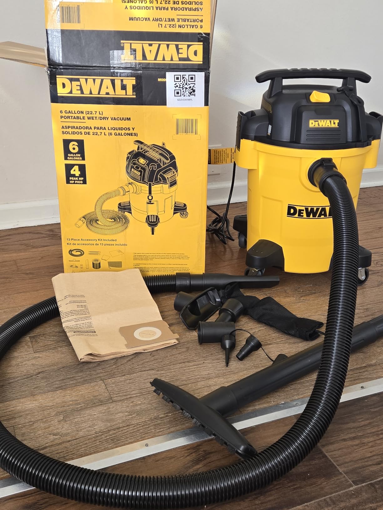 DEWALT Shop Vacuum 6 Gallon 4HP Poly Wet Dry Vacuum Ultimate Cleaning Solution for Construction Workshop Environments for Jobsite Garage Home W/Inflation Kit, Yellow, DXV06PL customer photo 1