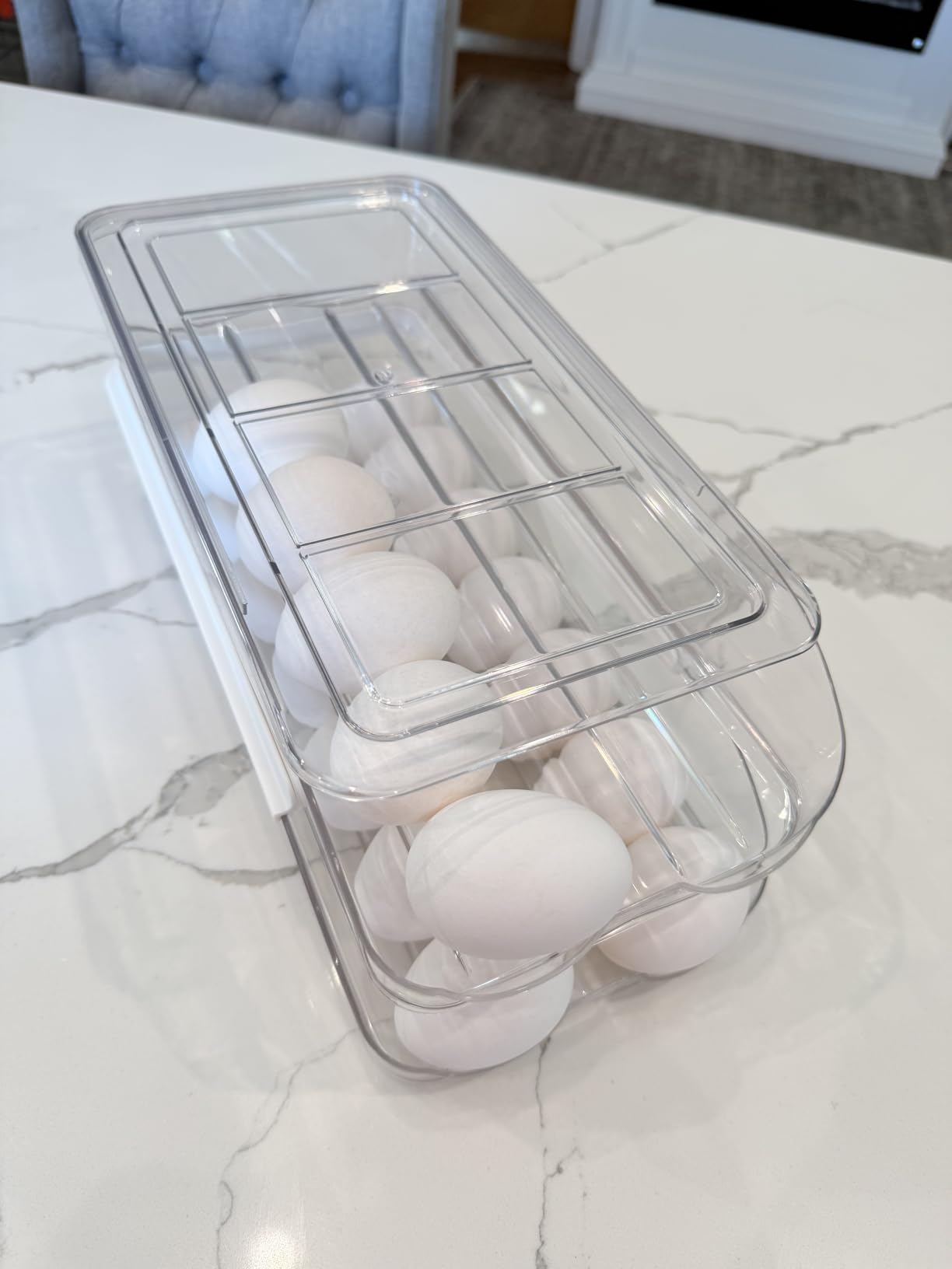 Egg Holder for Fridge, Automatic Rolling Egg Container for Refrigerator, Stackable Fridge Organizers and Storage with Lid, Clear Plastic Egg Dispenser & Tray (2 Tier) customer photo 2