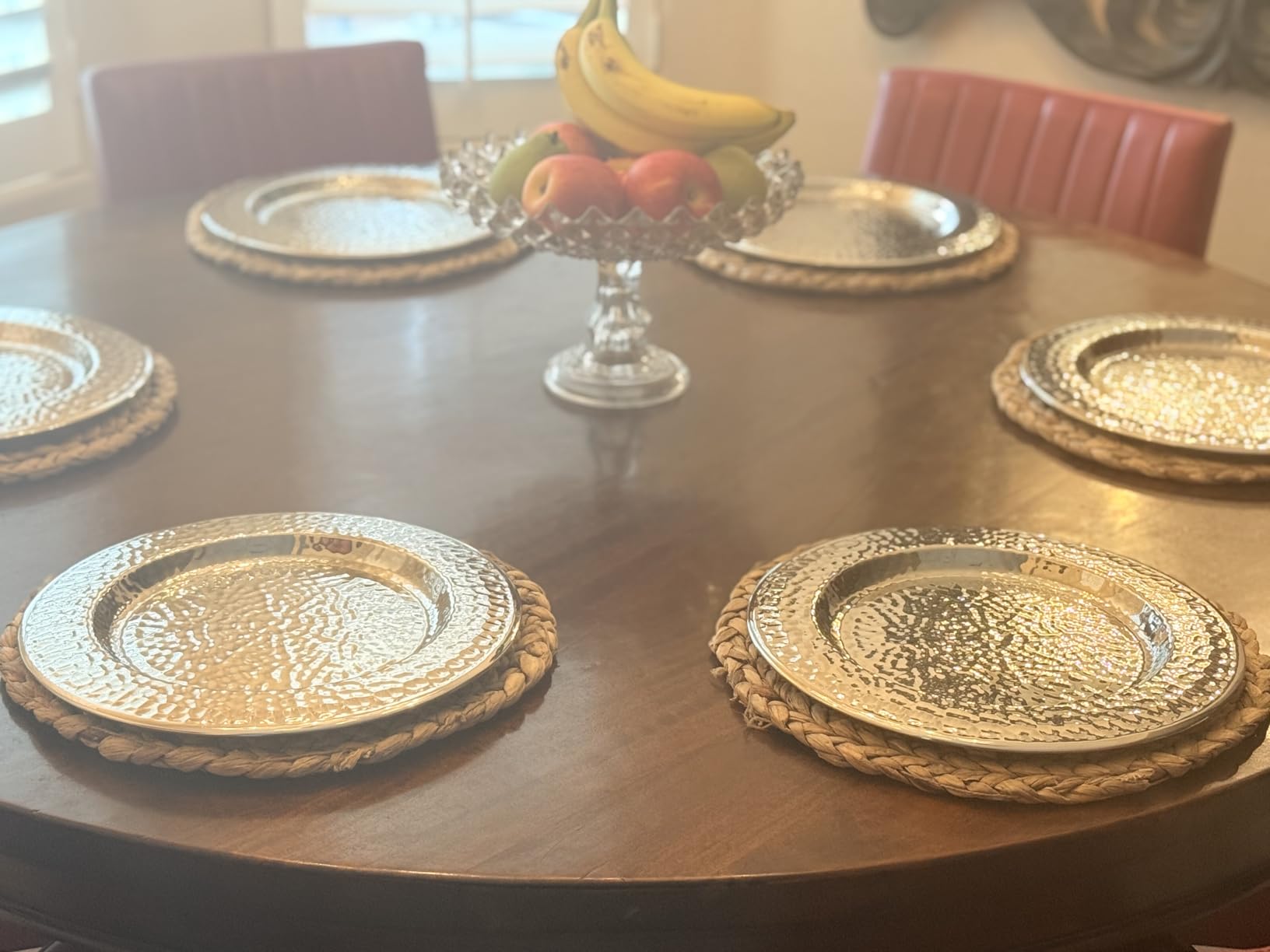 13-Inch Stainless Steel Hammered Charger Plates, Silver Dinner Plate Chargers Set of 6, Round Server Ware customer photo 1