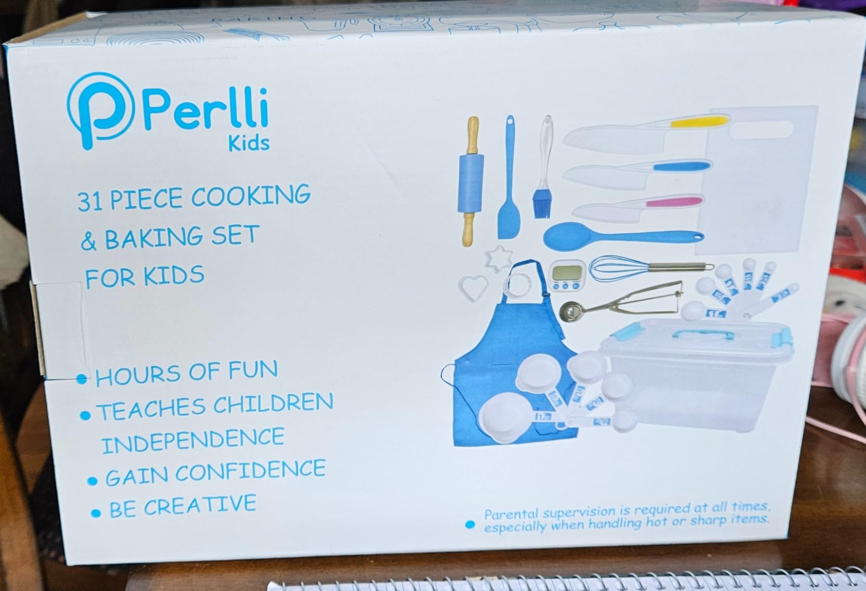 PERLLI Kids Real Cooking Set for Cooking and Baking - 31 Pc. Gift for Junior Chef with Real Utensils, Case & Safe Kids Knife Set for Boys & Girls - Fine Motor Skills & Fun for Children Ages 6+, Blue customer photo 2