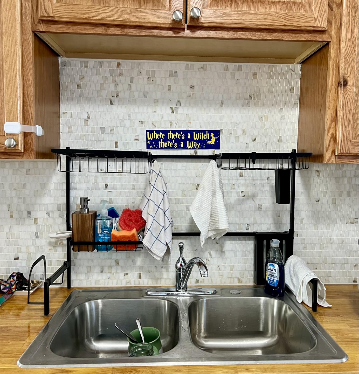 Over The Sink Dish Drying Rack - Adjustable 2 Tier Large Capacity Stainless Steel Drainer with Cutlery & Utensil Holders, 30