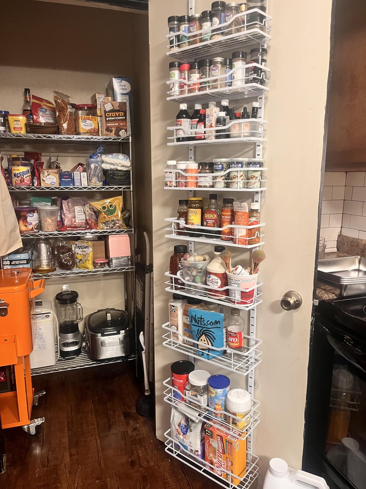 Over The Door Pantry Organizer，9-Tier Over The Door Organizer with Adjustable Basket，Metal Hanging Pantry Organizers and Storage for Kitchen, Back of Door Seasoning Rack (Black) customer photo 1