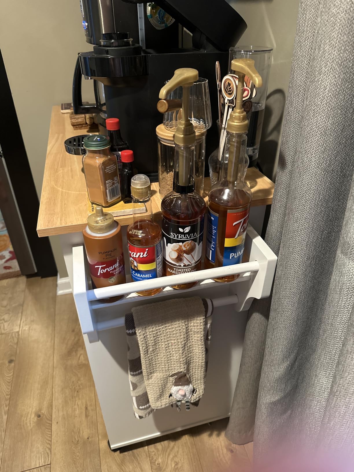Kitchen Island with Storage, Wooden Rolling Kitchen Island On Wheels with Wood Top, Mobile Kitchen Bar Cart Cabinet with Towel Rack, Spice Rack and Drawers, White customer photo 1