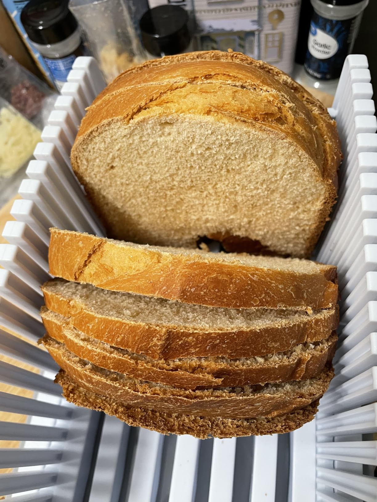 New Upgrade Bread Slicer for Homemade Bread, Bread Slicing Guide Adjustable Width, Foldable and Compact Cutting Guide with Crumb Tray, Suitability for Homemade Bread, Bagels, Cakes customer photo 2