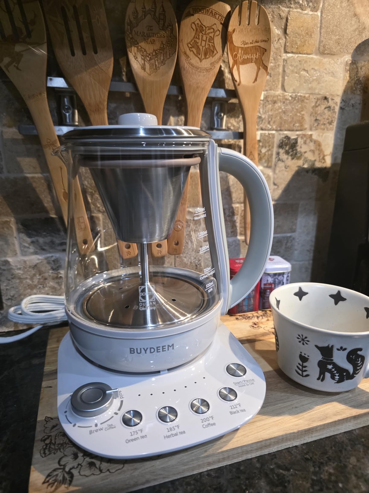 BUYDEEM K156 Tea Maker, Electric Kettle for Coffee and Tea Brewer, 6 Brew Strength Selection for Extracting, 4 Temperature Settings, Boil Dry Protection, 2 Hours Auto Keep Warm, Oat White, 1.5L/1.6QT customer photo 2