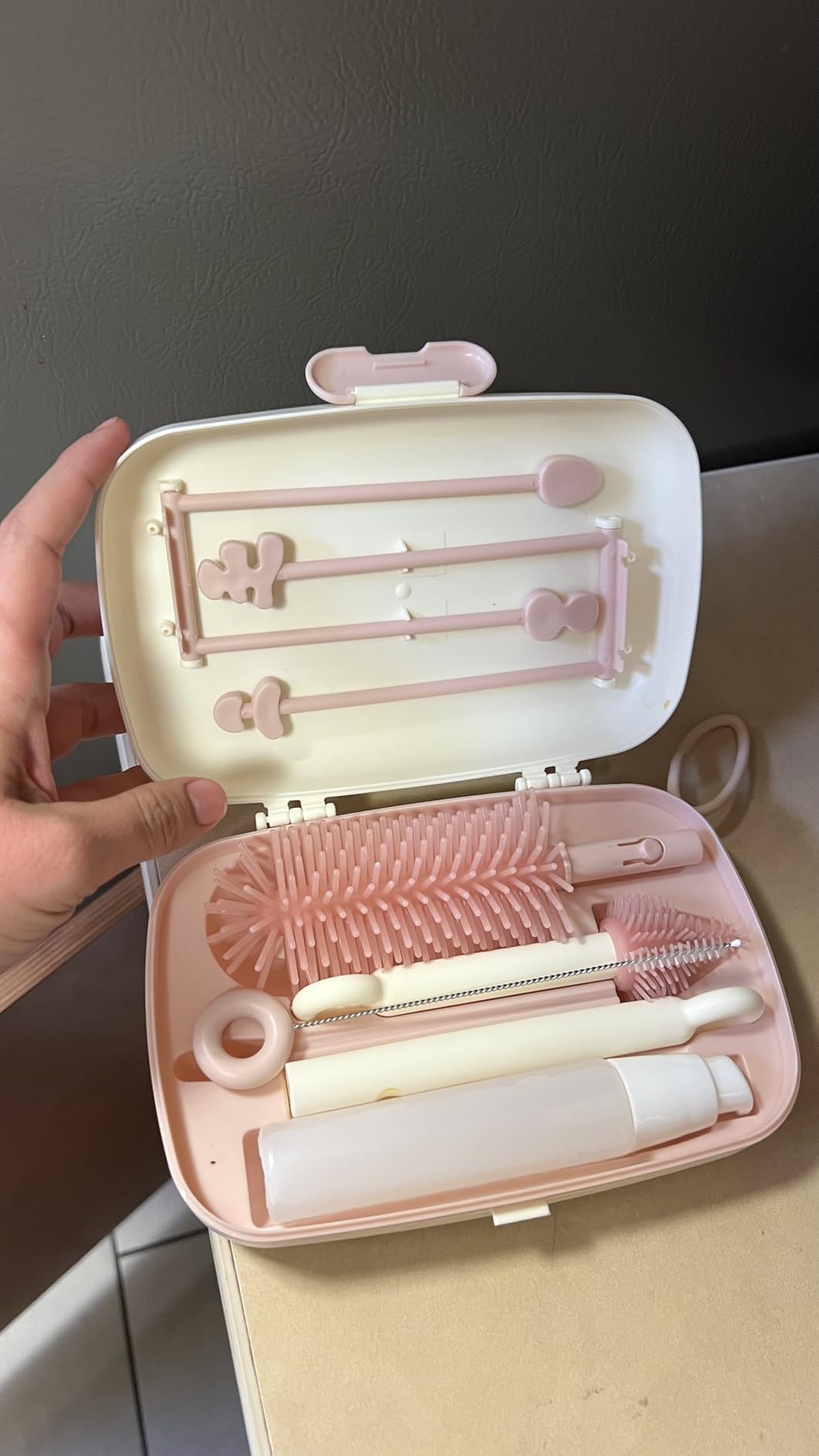 Momcozy Bottle Brush Set - Baby Bottle Cleaner Kit with Silicone Brush, Nipple Brush, Straw Brush, Soap Dispenser, Drying Rack - 7 in 1 Bottle Cleaning Tool for Home and Travel, Green customer photo 2