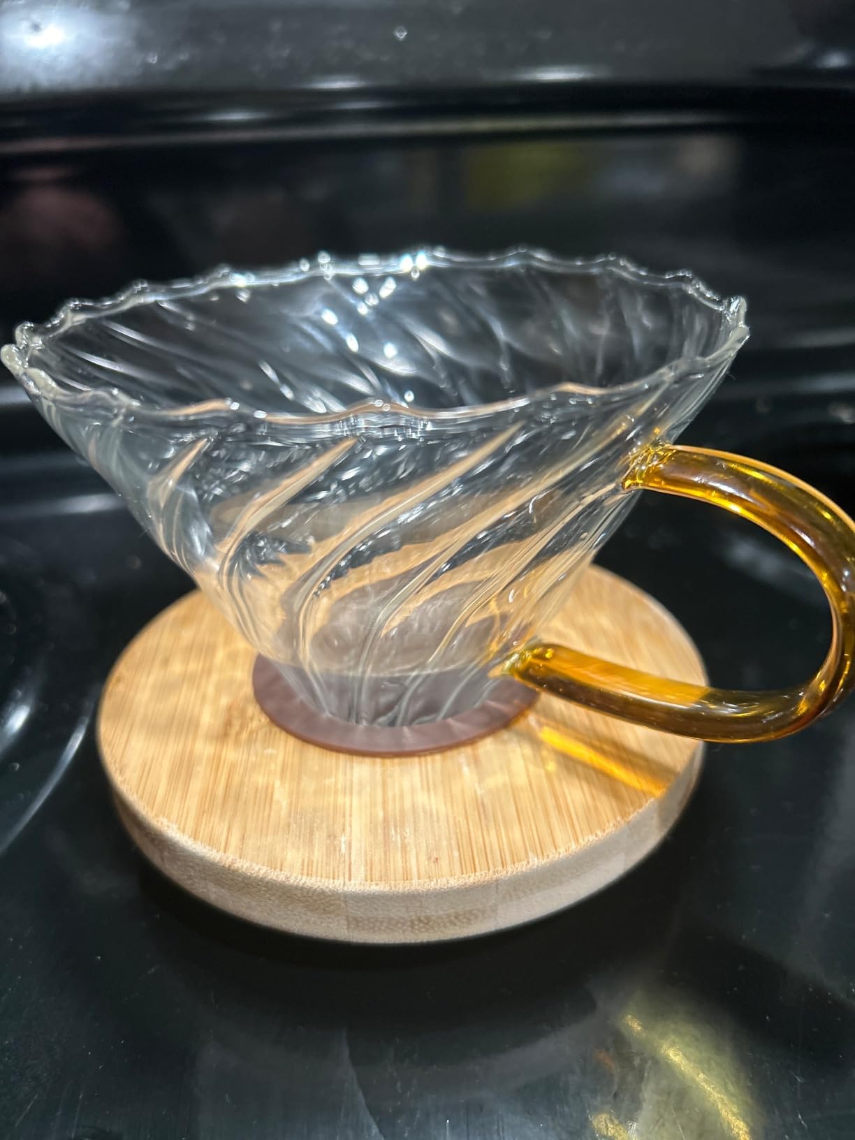 Gute Glass Coffee Dripper/Filter - Cone Glass Pour Over Coffee Dripper with Bamboo Stand, 1-4 Cups Drip Coffee Maker Funnel Accessories for Home, Office customer photo 1