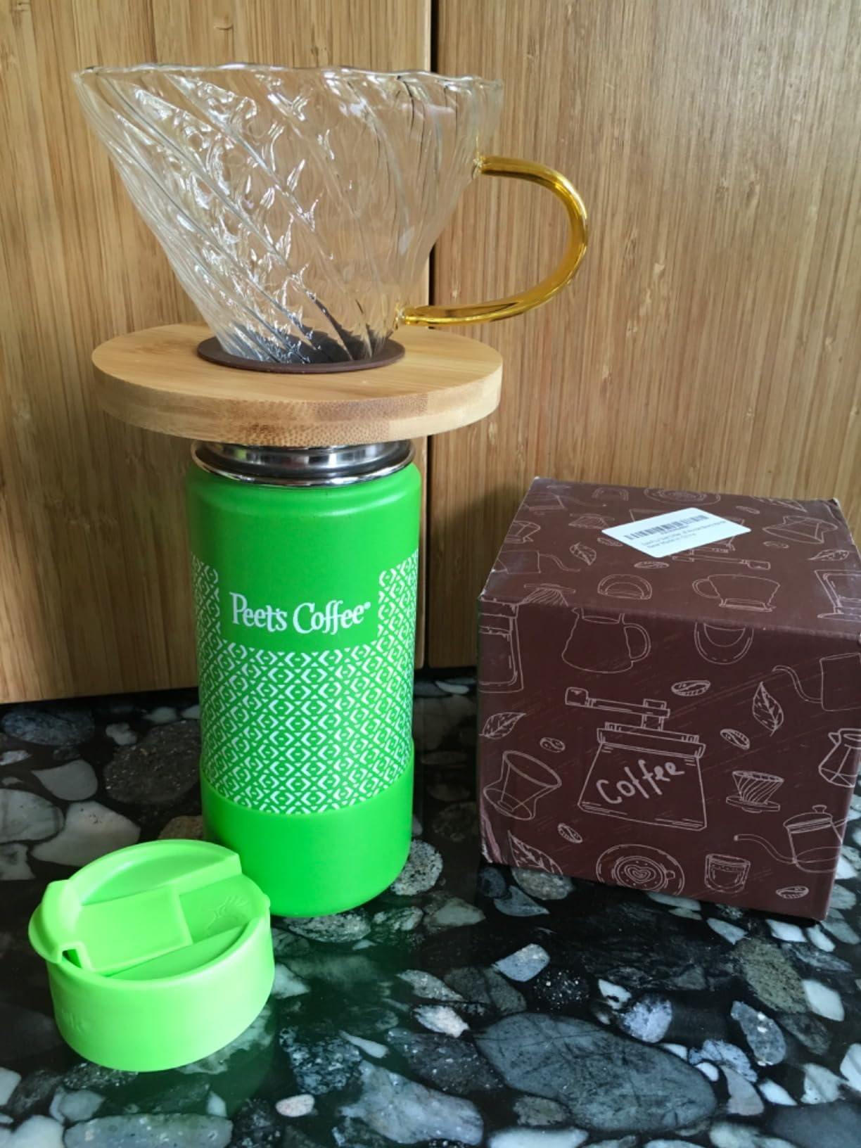 Gute Glass Coffee Dripper/Filter - Cone Glass Pour Over Coffee Dripper with Bamboo Stand, 1-4 Cups Drip Coffee Maker Funnel Accessories for Home, Office customer photo 2
