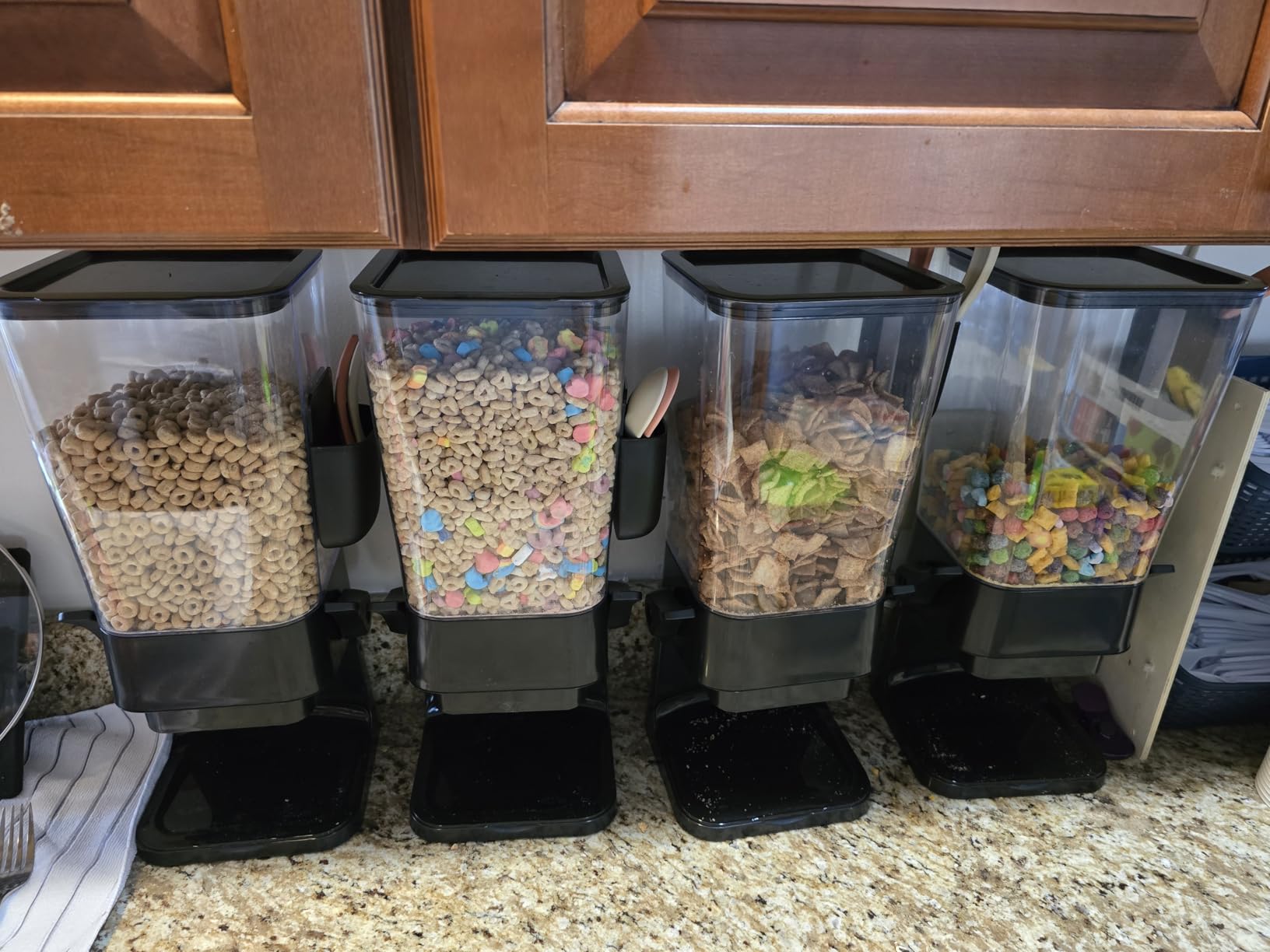Cereal Dispenser Countertop Black 2 Pack with Bowls Spoons Cutlery Box,5.5 QT Dry Food Dispenser Snack Organizer Containers Storage for Pantry Kitchen Organization Oatmeal Nut Granola Candy customer photo 1