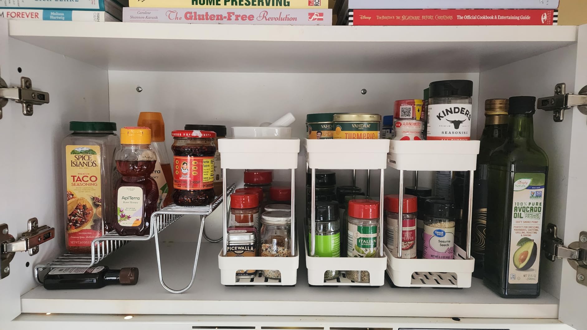 Pull Out Spice Rack Organizer for Cabinet, 3 Packs Slide Out Spice Racks Organizer, Spice Cabinet Organizers, Cabinet Size Need:12'' Highx11'' Deepx5'' Wide,Each Tier Hold 10 Spice Jar - 2 Tier, Black customer photo 1