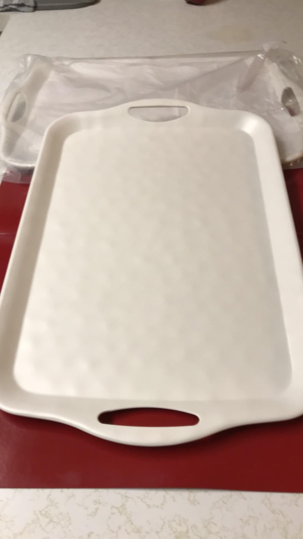Extra Large Outdoor Melamine Serving Tray with Handles, 20x13 inch, Set of 2 Rectangular Platters for Serving Food, Raised Dots Matt Finished, Dishwasher Safe, White customer photo 2