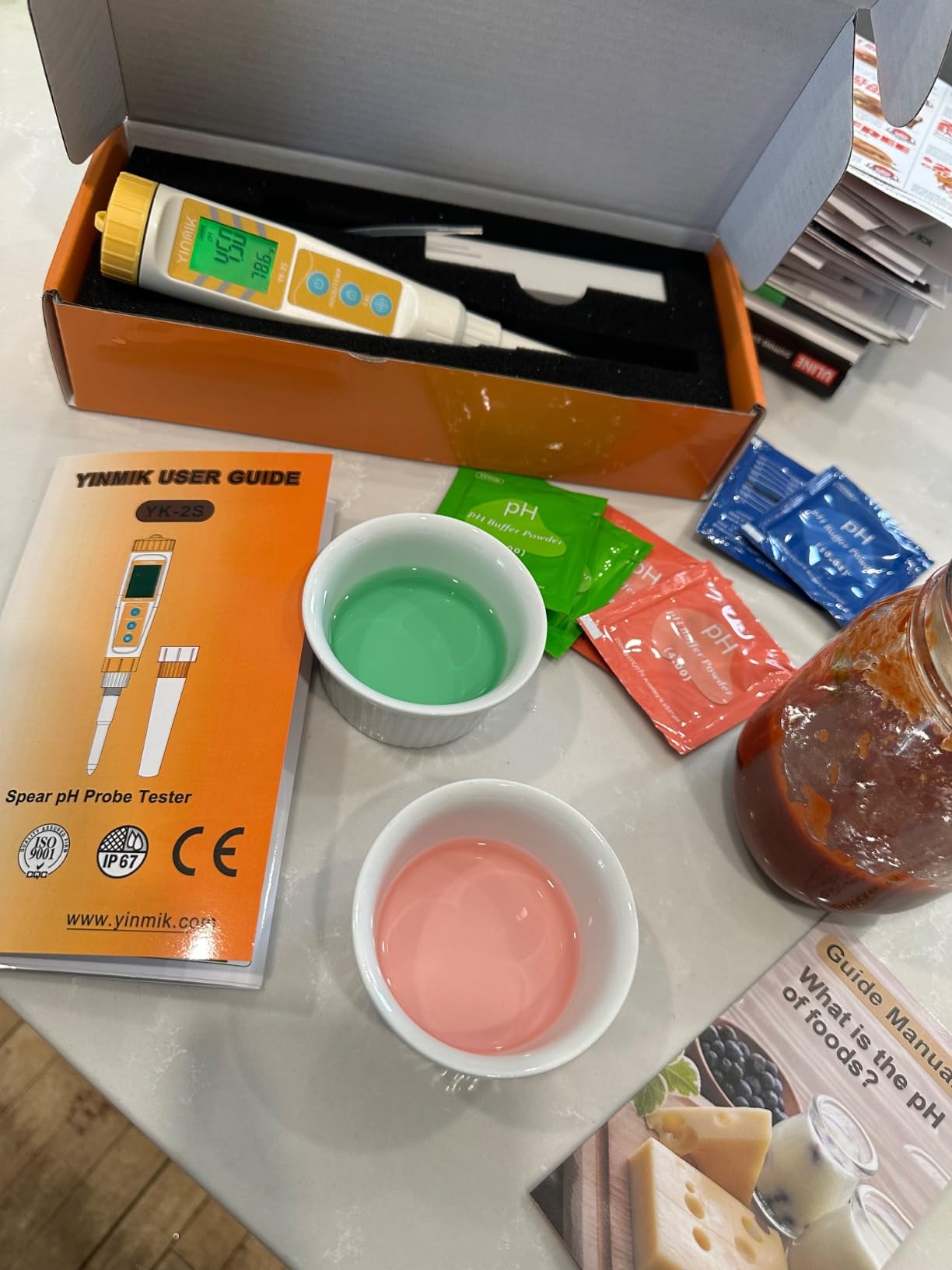 Digital Food pH Meter YINMIK pH Meter Food Fermentation with Calibration Solution Kit pH Test Strips for Food Spear Tip pH Meter Probe for Dough Sushi Rice Fermenting Sausage Meat Soap Cheese customer photo 1