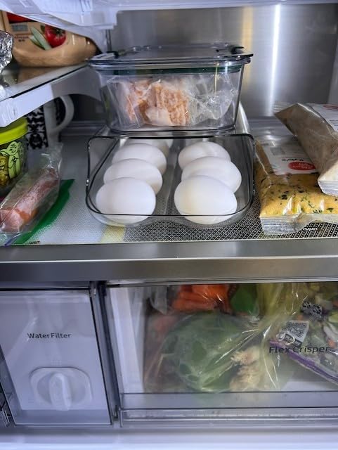 theaoo Egg Holder for Fridge, Automatic Rolling Egg Container for Refrigerator, Clear Plastic Egg Dispenser, Stackable Eggs Organizer with Quick Removable inner Tray For Organizers and Storage, 2 Pack customer photo 2