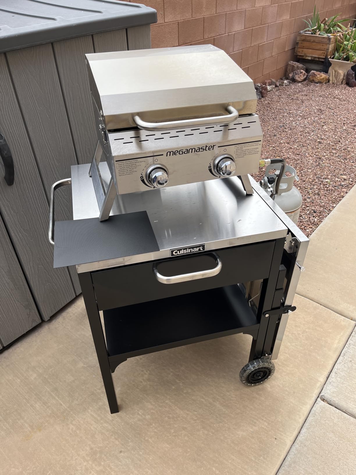 Cuisinart Prep 'n Cook Outdoor Table and Grill Stand, Stainless Steel Folding Table with Wheels, 48