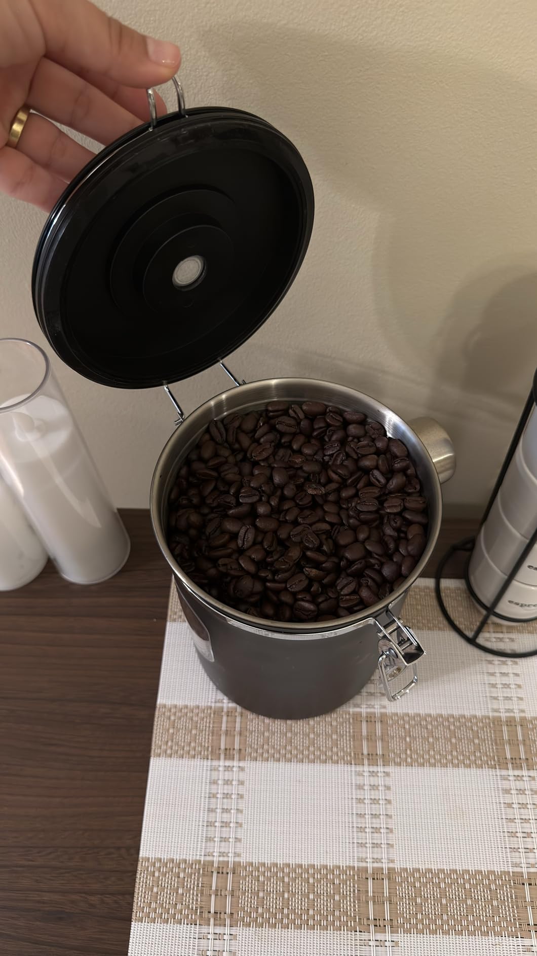 Veken Coffee Canister with Window,Airtight Stainless Steel Pantry Container,Home Kitchen Food Storage Organizers for Ground,Beans,Espresso,Rice,Tea,Sugar,Cereal, Decor,Bar Accessories,Gifts,22OZ,Black customer photo 1