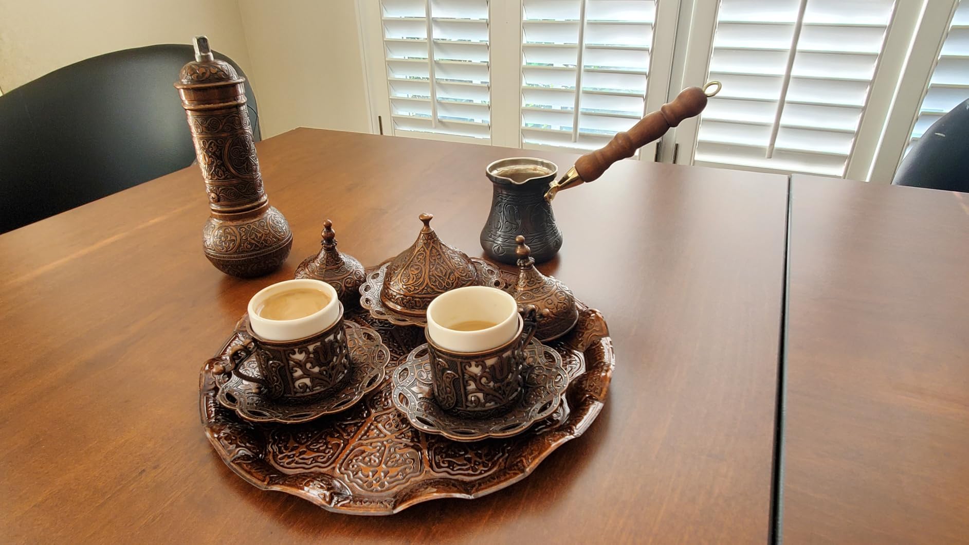 DEMMEX 2024 Turkish Greek Arabic Coffee Serving Set with Cups, Saucers, Cup Holders, Lids, Sugar Bowl & Lid and Tray, 11 Pcs (Antique), Medium customer photo 1