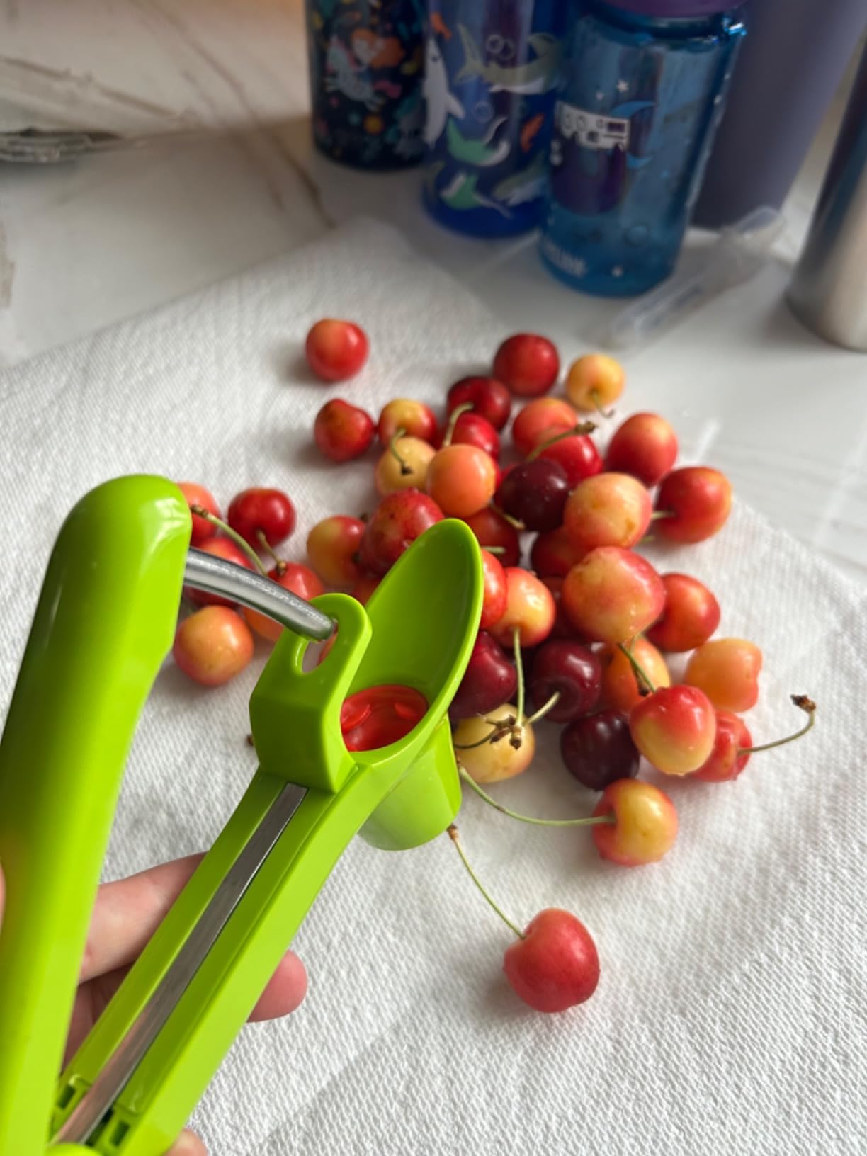 Cherry Pitter Olive Pitter Tool, Cherry Pitter Remover, Fruit Pit Core Remover with Space-Saving Lock Design for Make Fresh Cherry Dishes, Cherry Pie and Jam and Cocktail Cherries customer photo 1