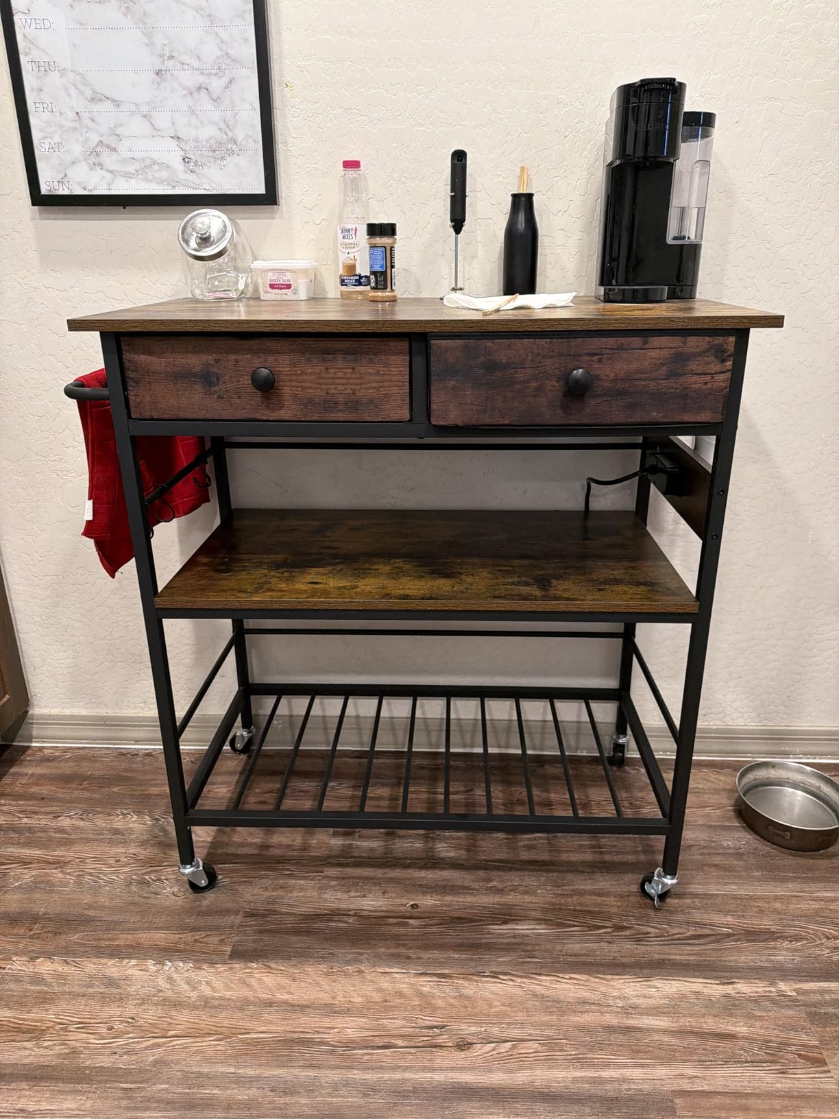 HOOBRO Kitchen Island with Storage, Rolling Island Cart for Kitchen with 2 Drawers & Outlet, 3 Tier Coffee Station and Microwave Stand, Kitchen Island Table for Home, Rustic Brown BF08UZD01 customer photo 1