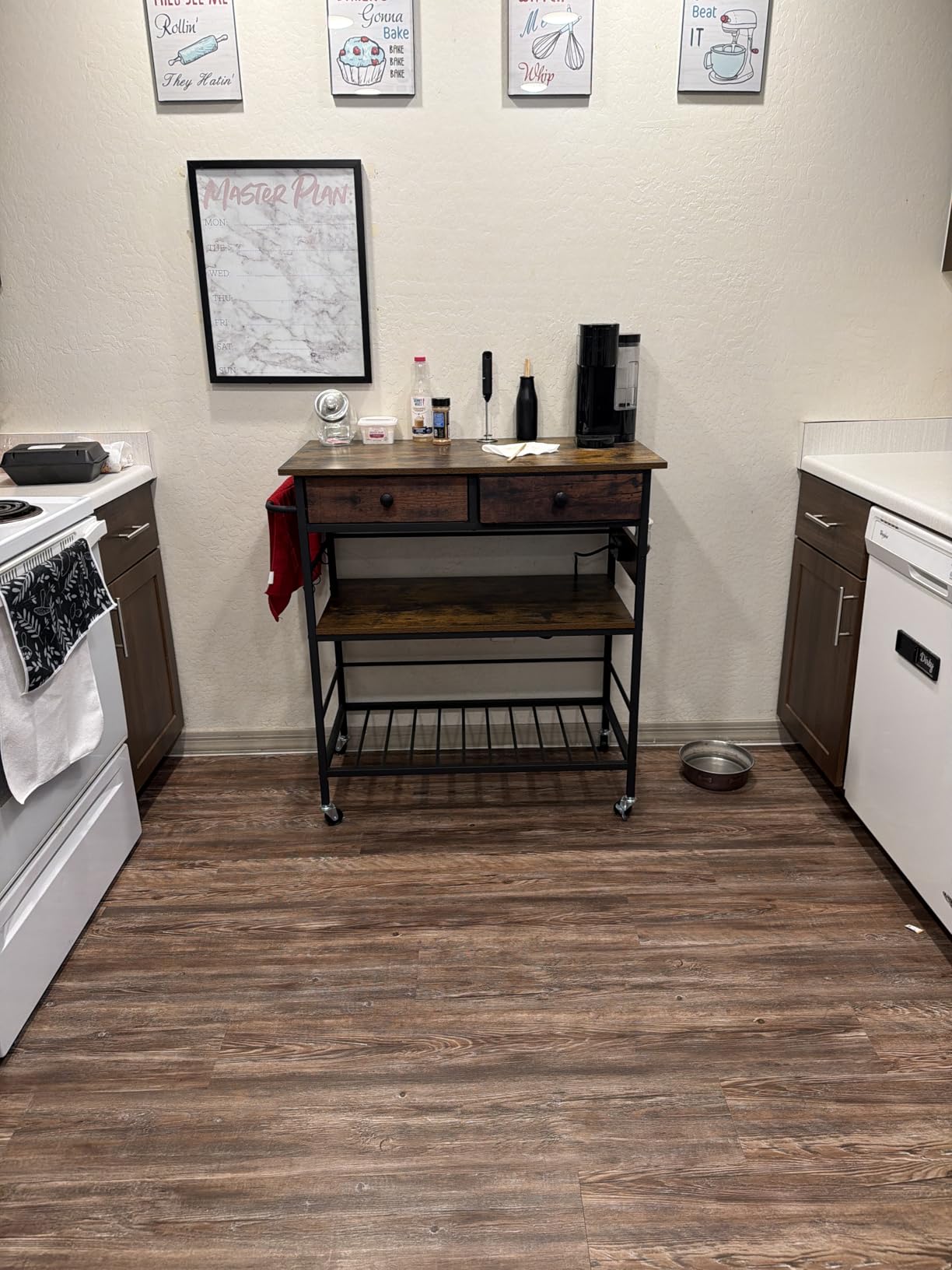 HOOBRO Kitchen Island with Storage, Rolling Island Cart for Kitchen with 2 Drawers & Outlet, 3 Tier Coffee Station and Microwave Stand, Kitchen Island Table for Home, Rustic Brown BF08UZD01 customer photo 2